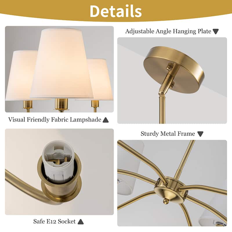 Starsky 6-Light Modern Classic Chandelier with White Linen Shades