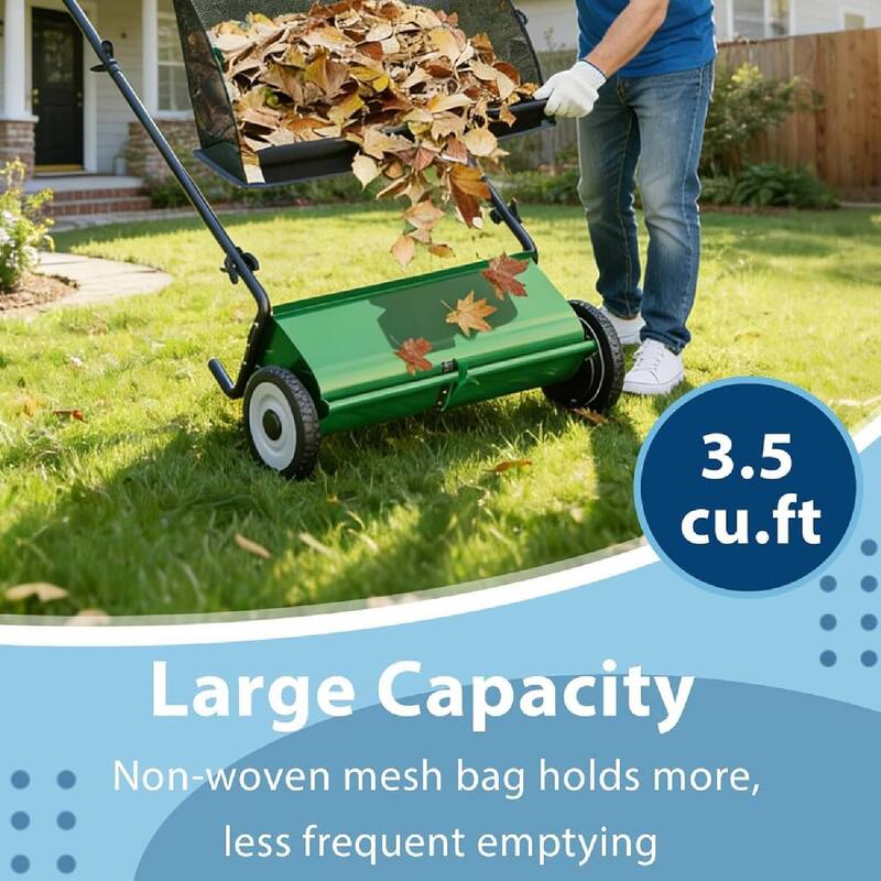 21 Inch Manual Push Lawn Sweeper, 3.5 Cu. Ft. Hopper Capacity Grass Sweeper for Grass Clippings, Leaves, Garden