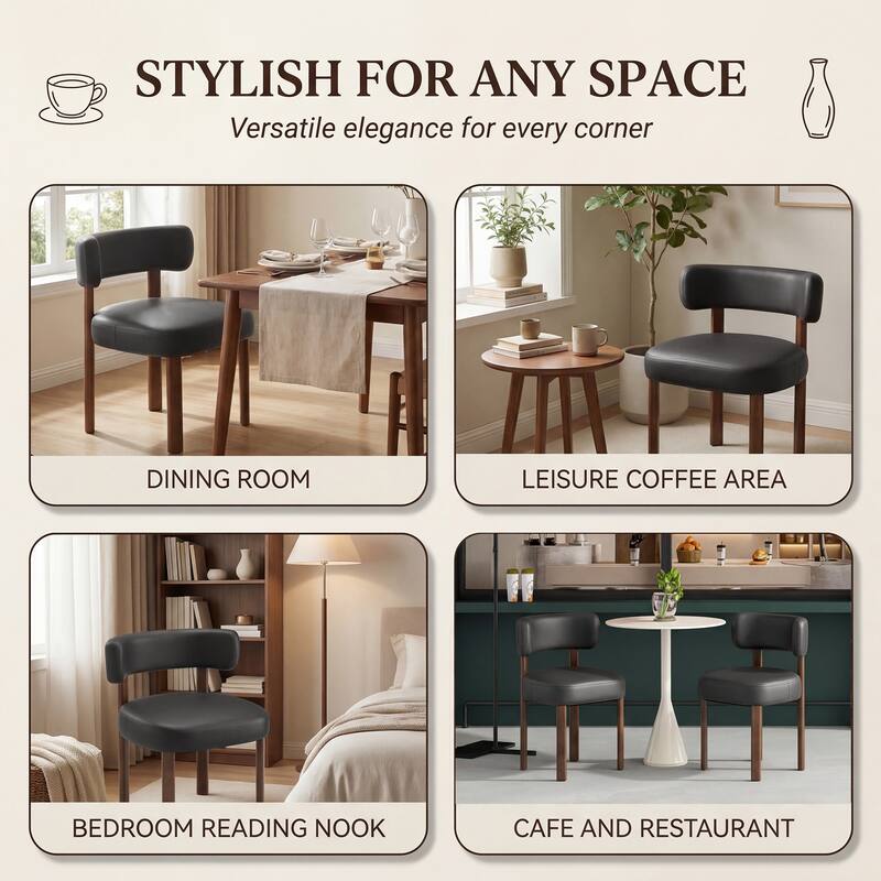 Modern Upholstered Dining Chairs with Solid Wood Legs Ergonomic Backrest - Set of 2