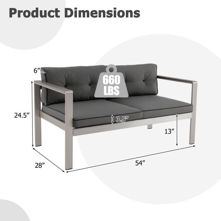 Contemporary 2-Person Sofa Chair with WPC Armrests for Balcony Backyard Porch - 54" x 28" x 24.5"