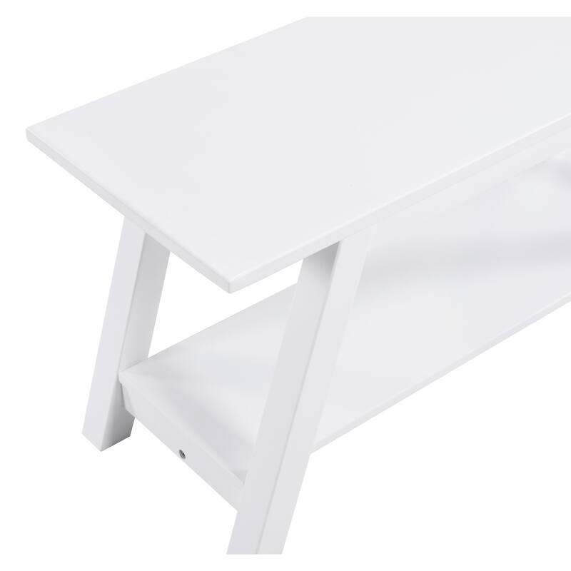 White Entry Footrest Bench Bedroom End of Bed Bench with Open Shelf, Stylish Wooden Leisure Bench Corridor Bench