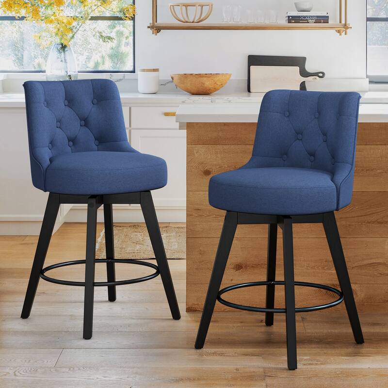 26" Counter Height Swivel Bar Stools with Solid Wood Frame - 26" H
