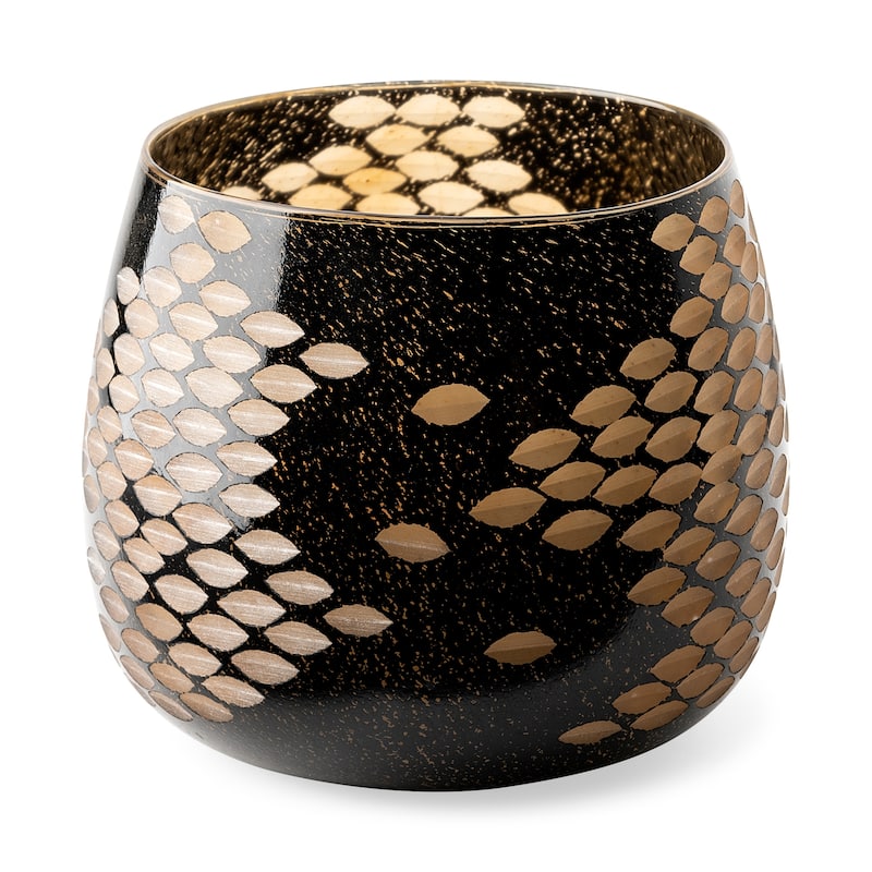Mojave Black and Gold Detail Glass Vase - 8.9L x 8.9W x 7.7H - Black