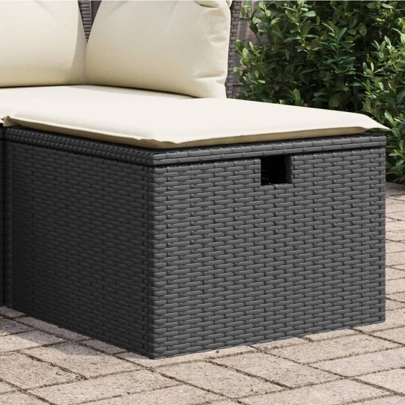 vidaXL Patio Stool with Cushion Ottoman Outdoor Seating Cube Seat Poly Rattan - 21.7 x 21.7 x 14.6 - Black and cream with storage