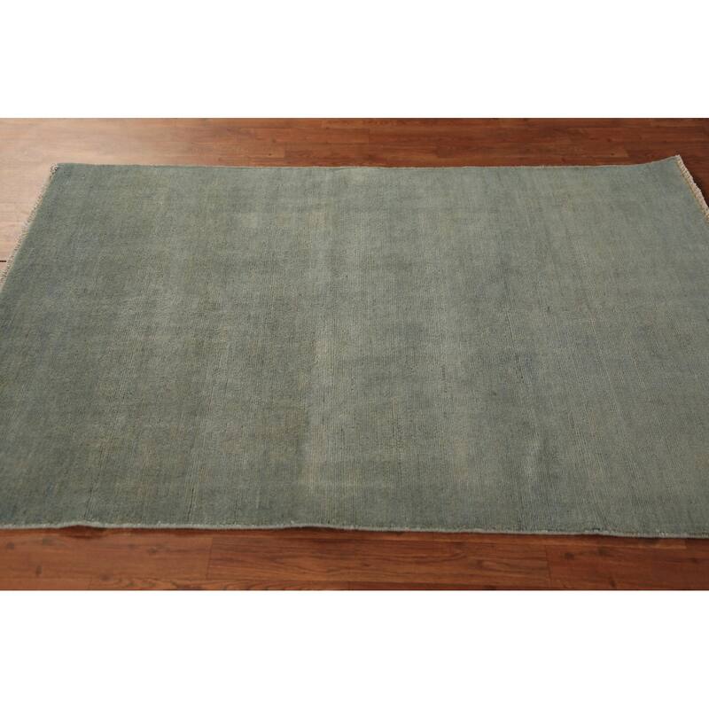 Gabbeh Modern Rug Hand-Knotted Green Wool Carpet - 4'0" x 5'10"