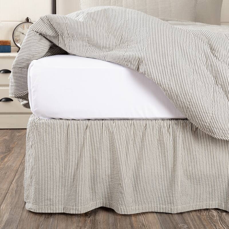 Hatteras Seersucker Blue Ticking Stripe Bed Skirt - Twin
