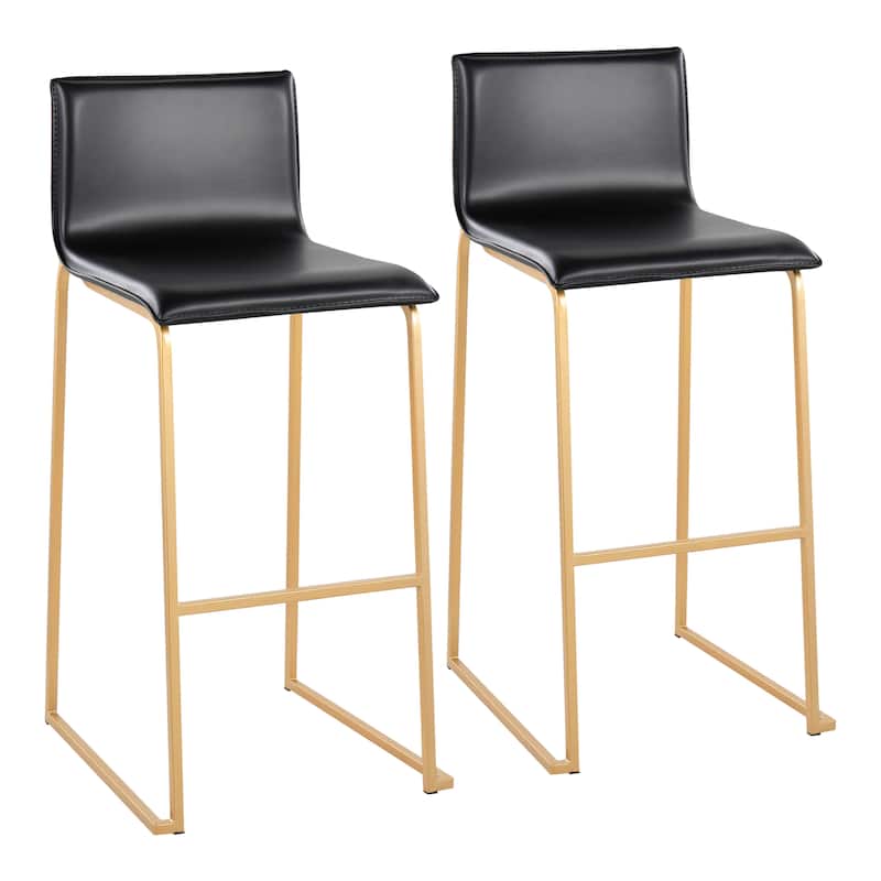 Silver Orchid Mara Upholstered 29" Fixed-Height Bar Stool - Set of 2 - Black/Gold
