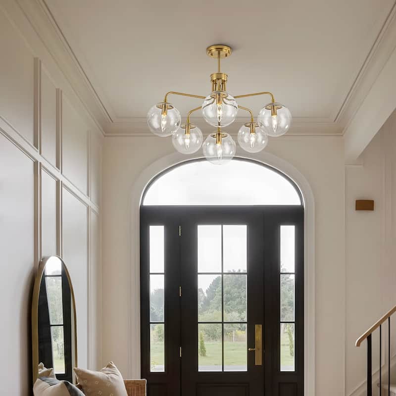 Contemporary 6-Light Round Sputnik Clear Glass Globe Chandelier 25.2in