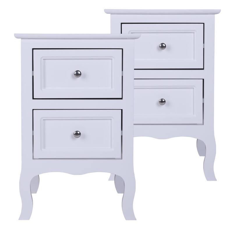2pcs White NightStands With 2 Drawers - Set Of 2
