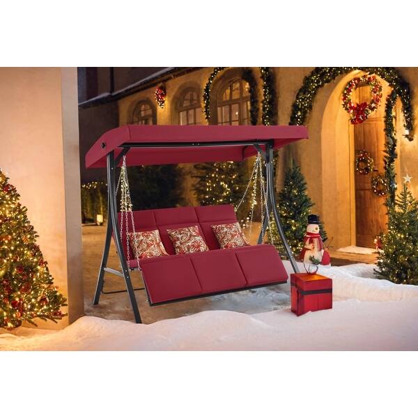 slide 2 of 5, MCombo 3-Seat Reclining Patio Swing Chair with Chain Armrests, Outdoor Porch Swing Chair4354