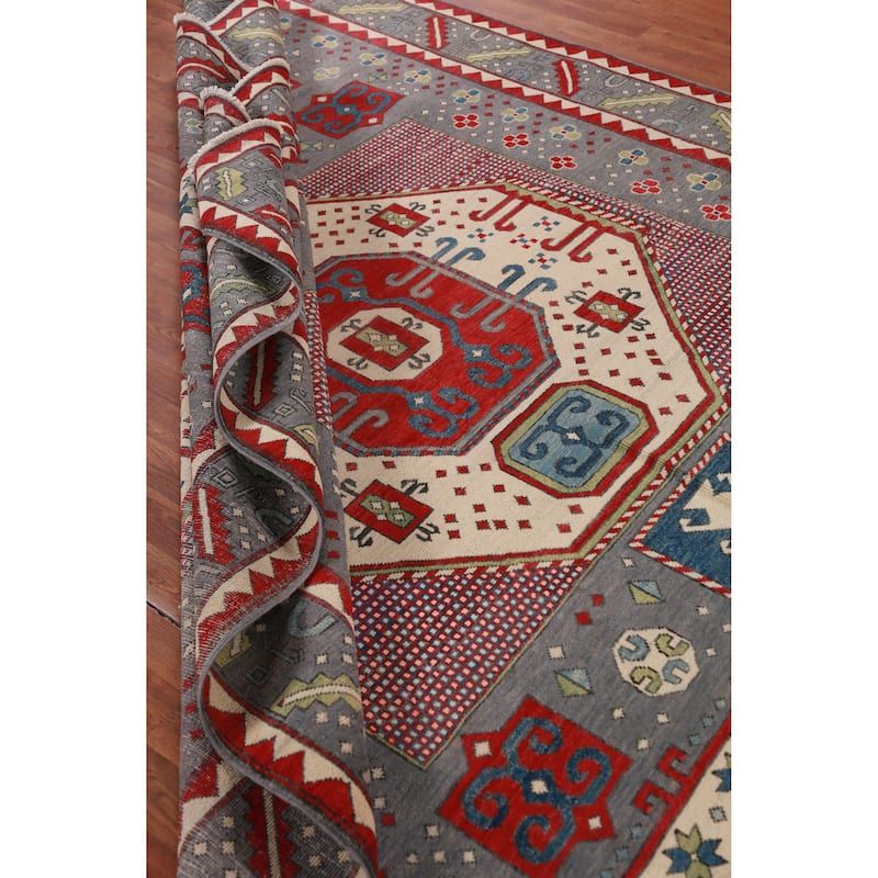 Hand Knotted Oriental 100% Wool Carpet Traditional Medallion Greys & Charcoal Kazak Area Rug - 10' 0'' X 8' 1''
