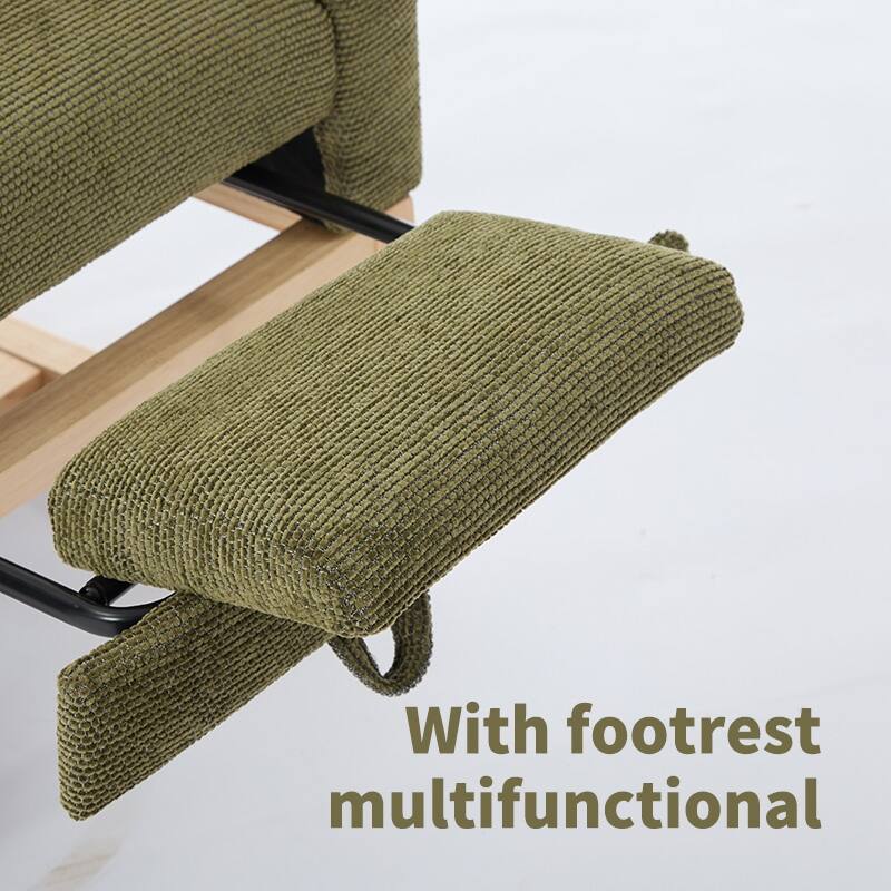 Teddy Upholstered Nursery Glider Rocking Chair with Side Pocket and Adjustable Footrest