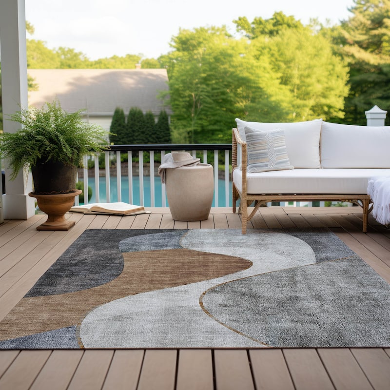 Machine Washable Indoor/ Outdoor Chantille Modern Abstract Rug