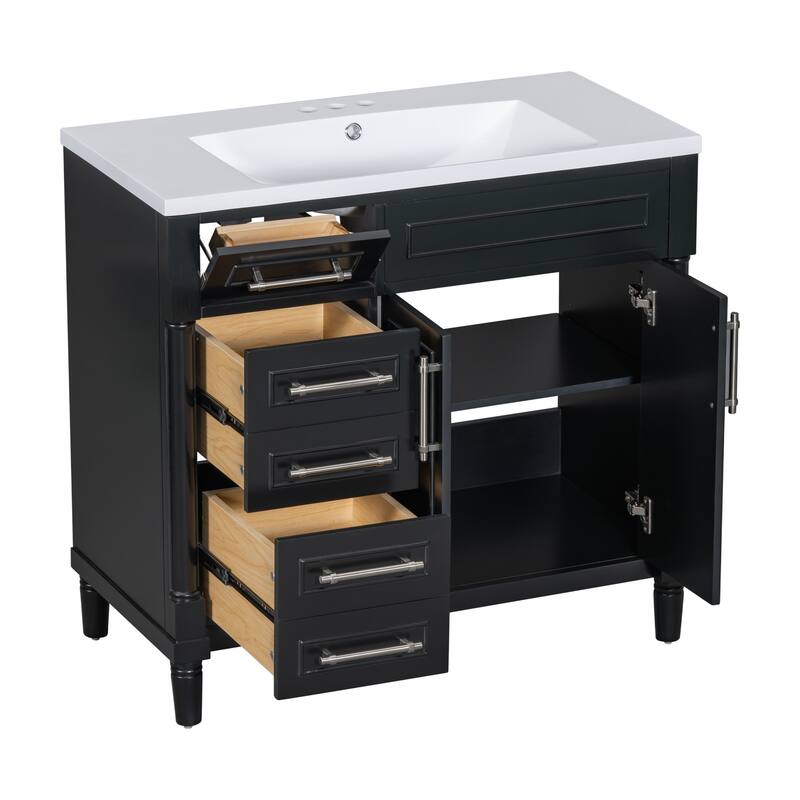 36'' Bathroom Vanity with Top Resin Sink, Freestanding Bathroom Storage Cabinet with 2 Drawers and a Tip-out Drawer