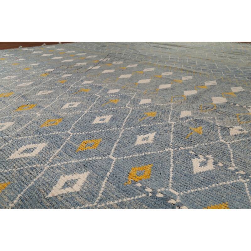 Grey Blue Moroccan Palace Size Area Rug Hand-Knotted Wool Carpet - 11'10"x 16'5"