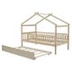preview thumbnail 7 of 8, Natural Pine Wood House Platform Bed with Trundle and Headboards, Creativity House Shape, Sturdy Construction