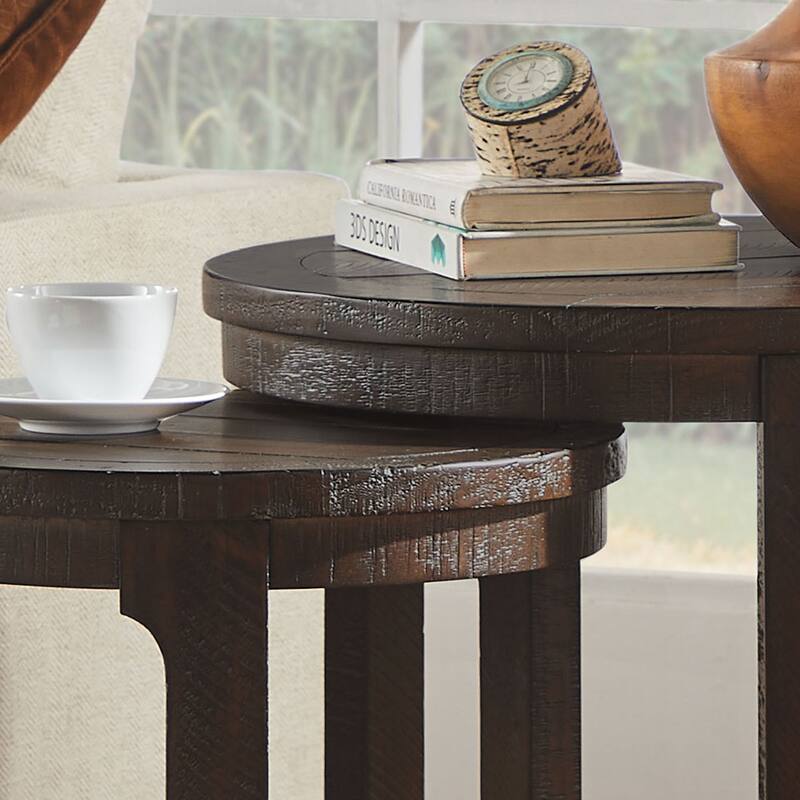 GDF Studio - Mid-Century Solid Wood 2-Piece Round Side Table Set with Curved Design