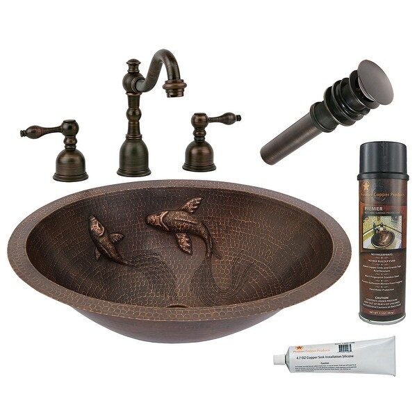 【代引可】 Oval Under Counter Hammered Copper Sink w/ Two Small Koi その他