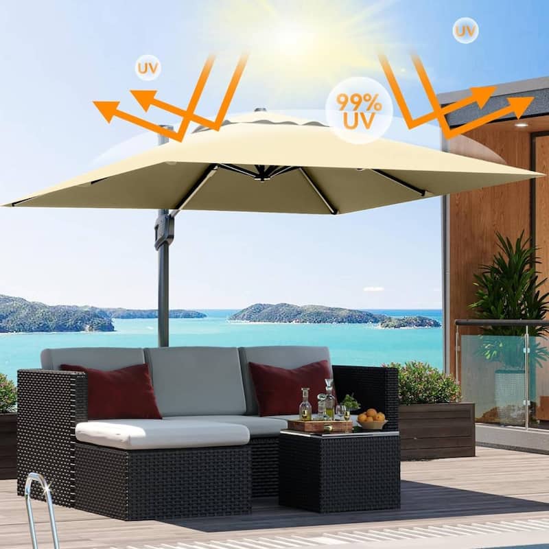 10' x 10' Cantilever Patio Umbrella with Weighted Base for Backyard, Deck, Pool - Beige
