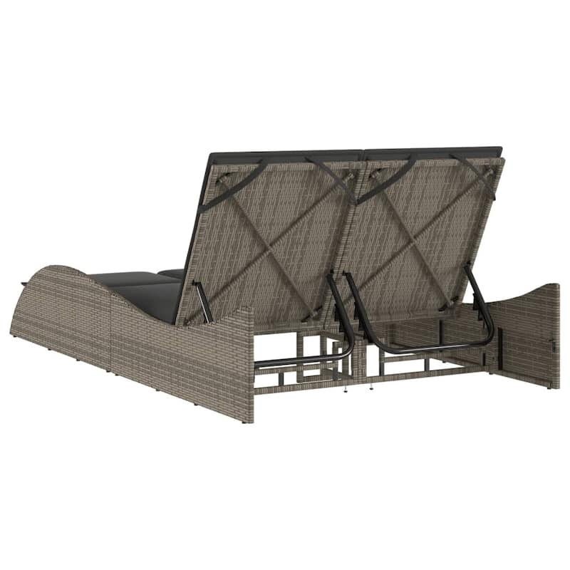 vidaXL Patio Sun Lounger Gray PE rattan Dual seat large outdoor lounger - 44.9" x 80.7" x 28.7"/ 1