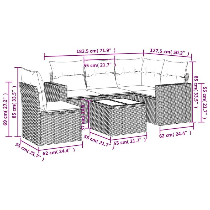 vidaXL Garden Sofa Set Beige - 71.9 x 50.2 x 33.5