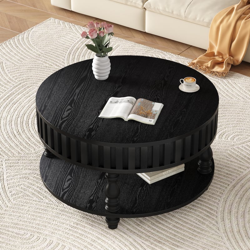 Fluted Coffee Table Black End Table Side Table with Storage, Rustic Center Table Sofa Table with Flip-Top Lids