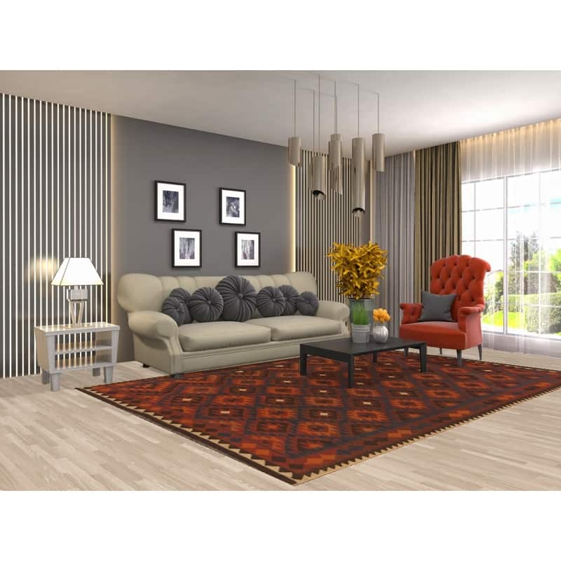 Hand Woven Oriental 100% Wool Carpet Southwestern Tribal Multi-Colored Kilim Area Rug - 9' 11'' X 6' 10''