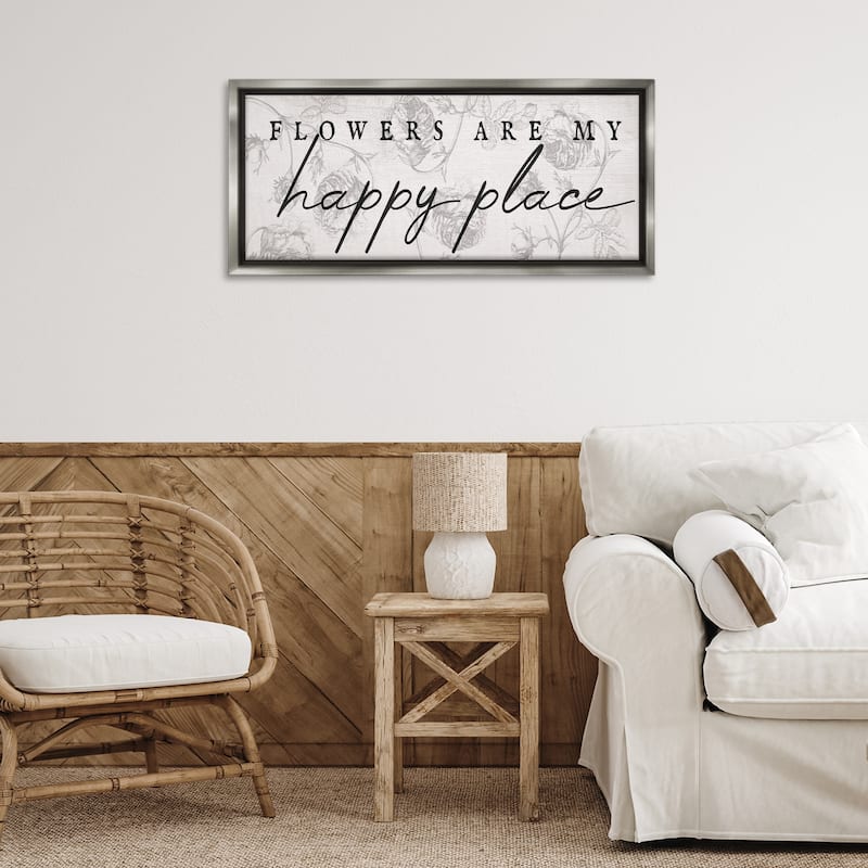 Stupell Flowers Are Happy Place Framed Floater Canvas Wall Art Design By Lil' Rue