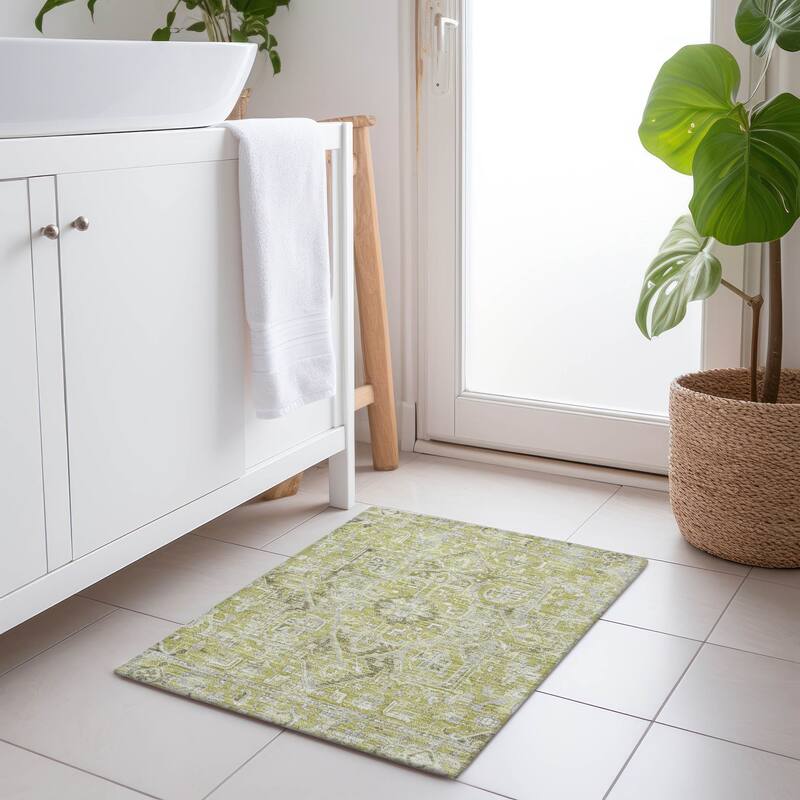 Machine Washable Indoor/ Outdoor Traditional Boho Chantille Rug - Aloe - 1'8" x 2'6"
