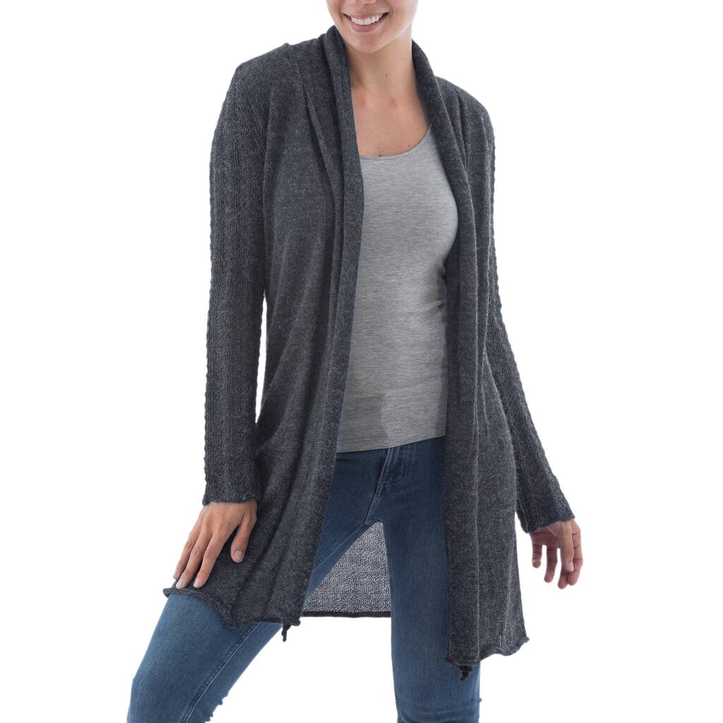 Handmade Nazca Winter Charcoal Gray Rolled Edge Womens Long Cardigan (Peru)