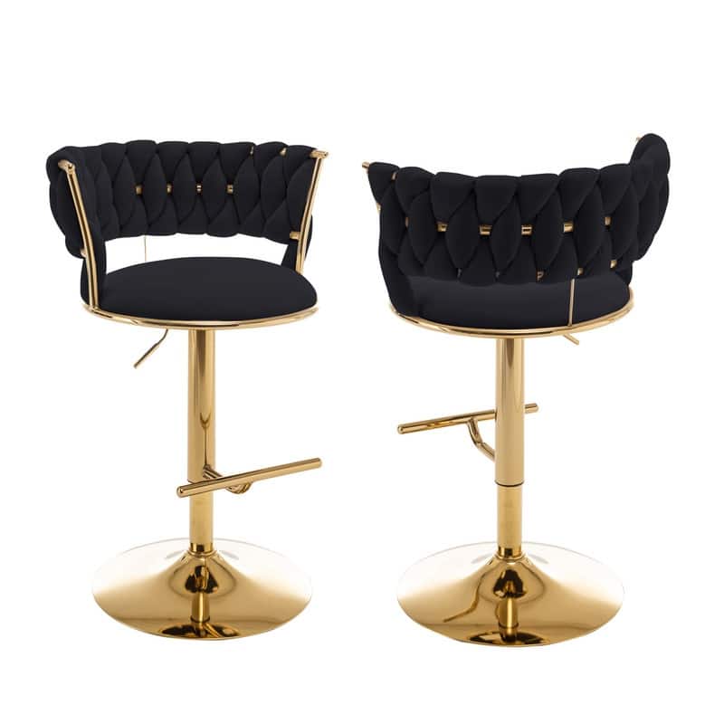 Best Quality Furniture Adjustable Velvet Barstools with Round Chrome Finish Base (Set of 2)