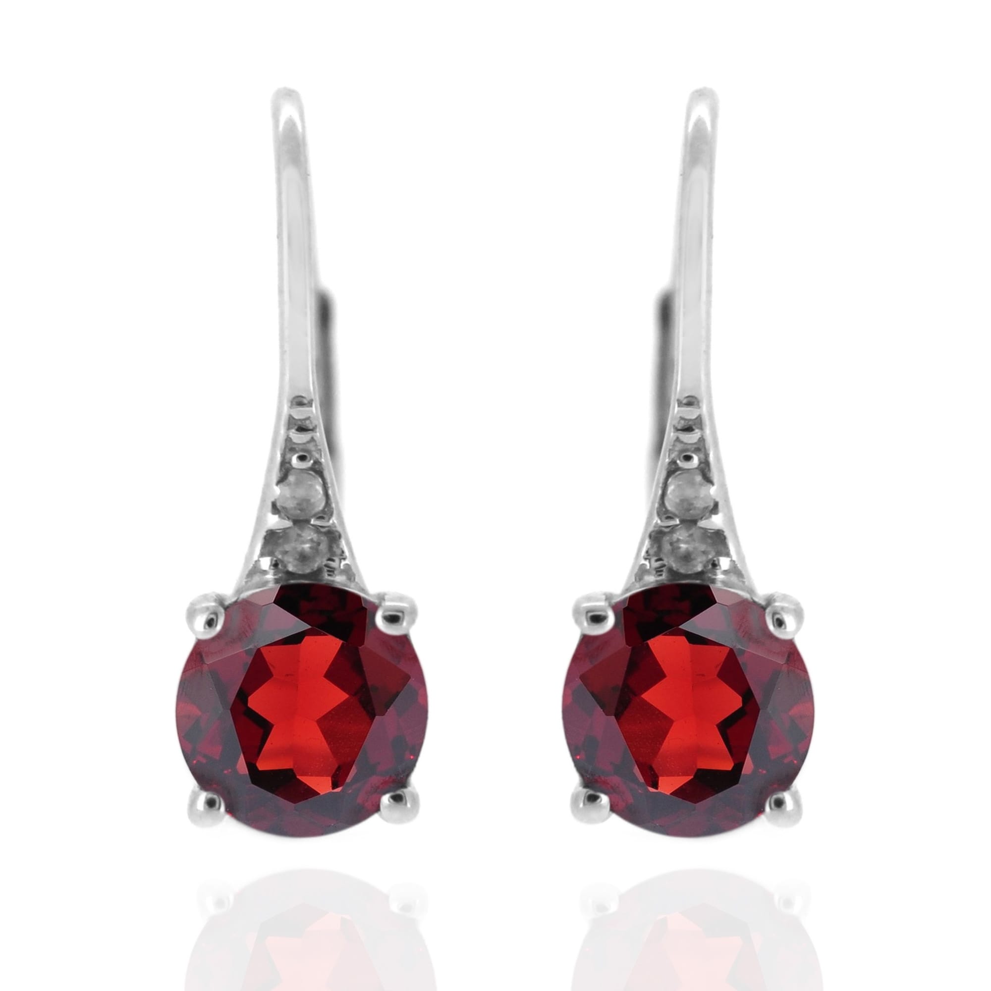 Pinctore 925 Sterling Silver Red Garnet and Diamond Earrings