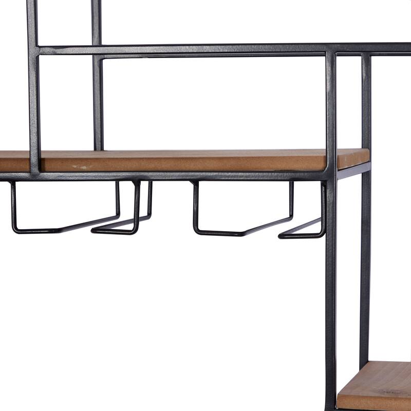 Black Metal 7 Bottle Geometric Wall Wine Rack with 5 Glass Holder Slots