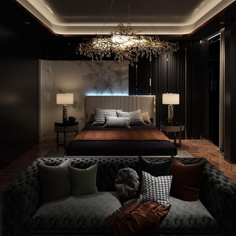Modern Illuminated Bed Frame with Gold Trim - Chic Upholstered Design
