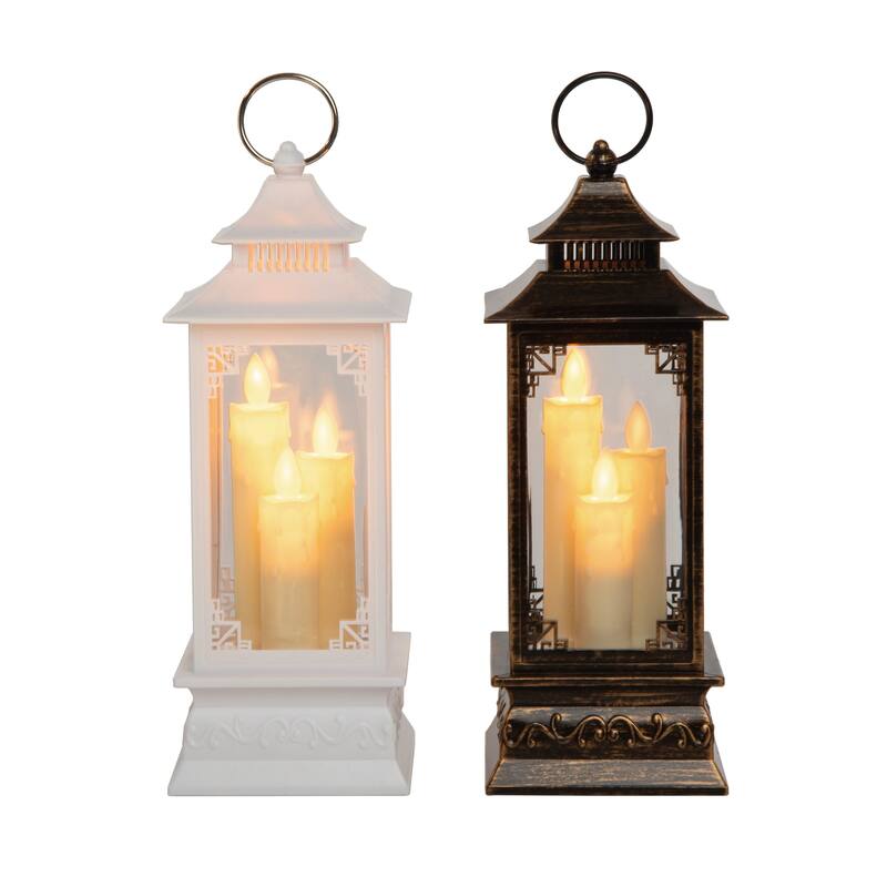 Transpac Plastic Light Up Candle Lantern Set of 2 Christmas Home Decorations