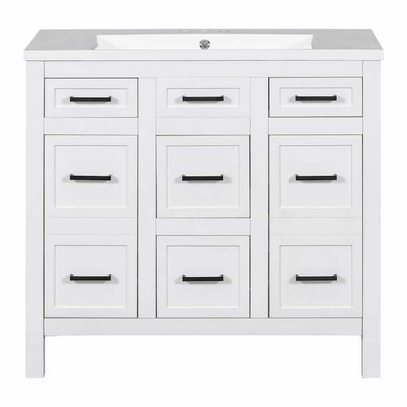 36" Bathroom Vanity with Integrated Resin Sink - 4 Drawers, 2 Doors