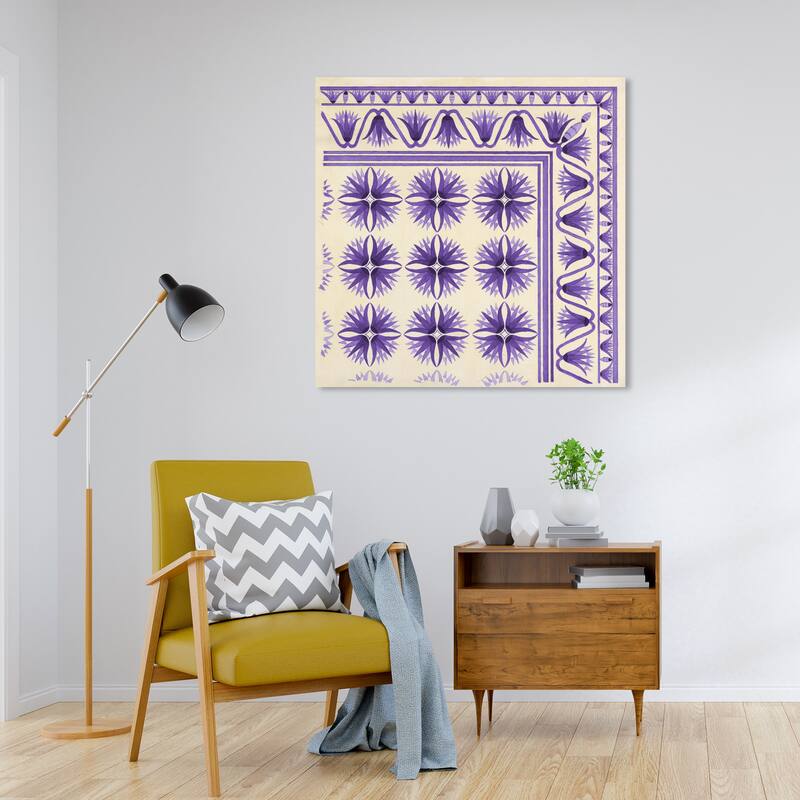 Wynwood Studio Canvas Abstract Floor Covering Lilac White and Cream White Traditional Wall Art Canvas Print - 30 x 30
