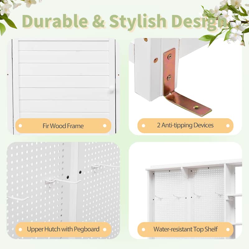 Roomfitters Fir Wood Potting Bench with Hutch, 4 Shelves, storage units, Cabinet & Pegboard Hooks, Outdoor Garden Work Table