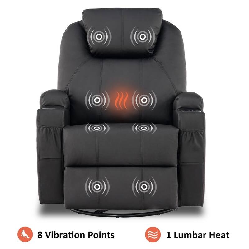 MCombo Manual Swivel Glider Rocker Recliner Chair with Massage and Heat, Faux Leather 8031