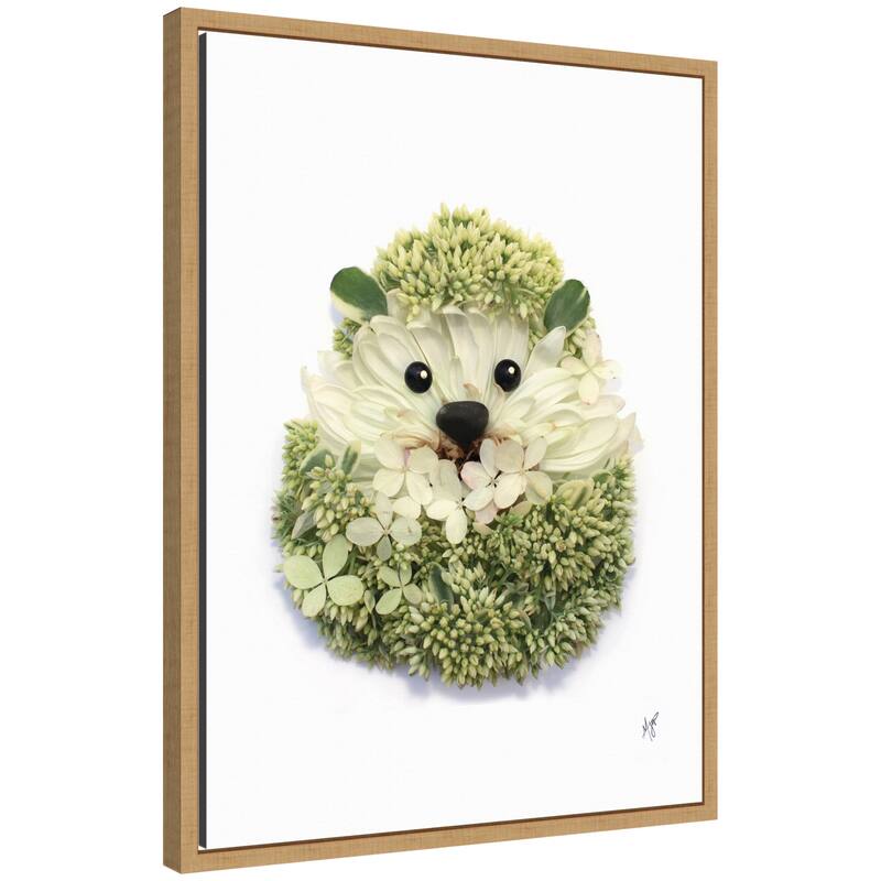 Kate and Laurel Hedgehog by Madeline Jeppesen Framed Canvas Wall Art Print - 18x24 - Natural