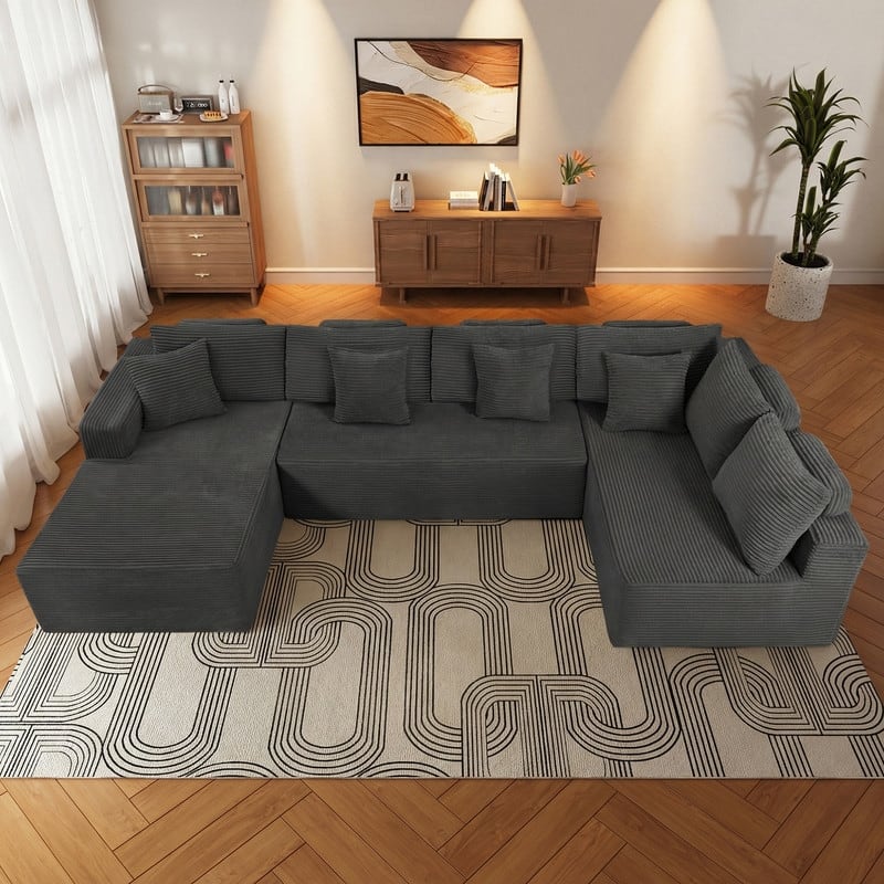 WINSOON 135"x69" Plush Modular Sectional Sofa with Pillows - Grey