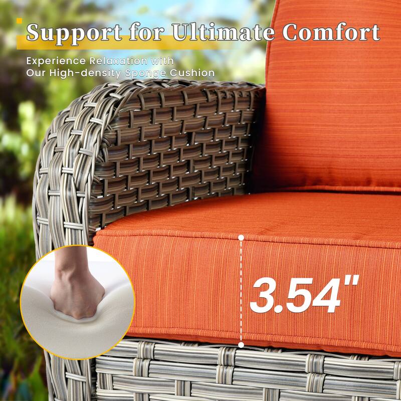 HOOOWOOO 8-piece Patio Wicker Rattan Swivel Rocking Chair Set with Solar-powered Table