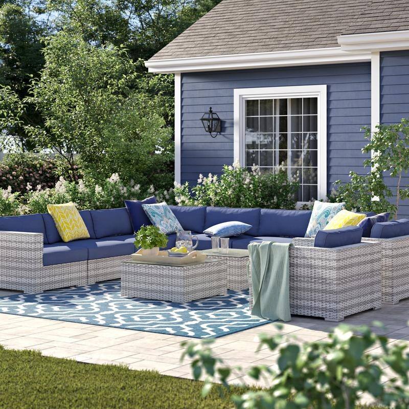 Wicker/Rattan 11 piece sectional Seating Group with Sunbrella Cushions - Navy Blue