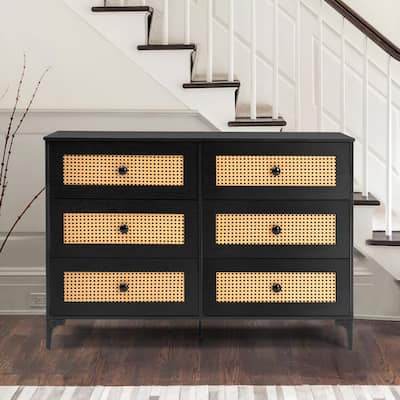 VredHom Wide 6-Drawer Dresser Chest PE Rattan Storage Tower Organizer Cabinet