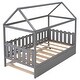 preview thumbnail 7 of 7, Gray Unique and Elegant Twin Size Solid Pine Wood House Bed with Trundle