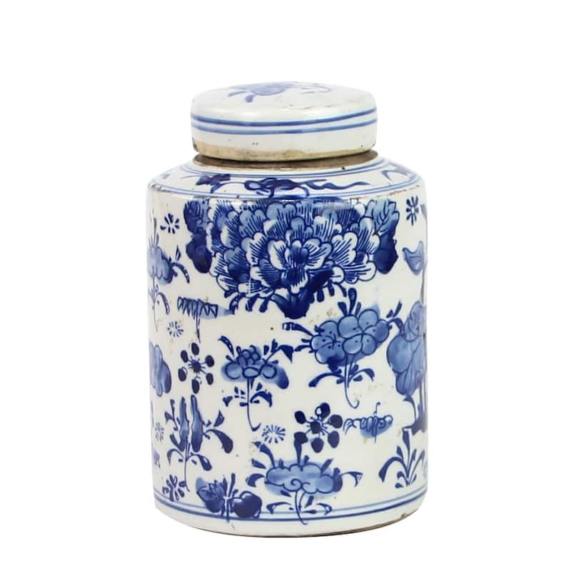 Blue And White Mini Tea Jar Lotus Floral