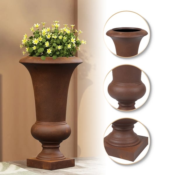 LuxenHome 22.75" H Rustic Brown Slim MgO Urn Planter