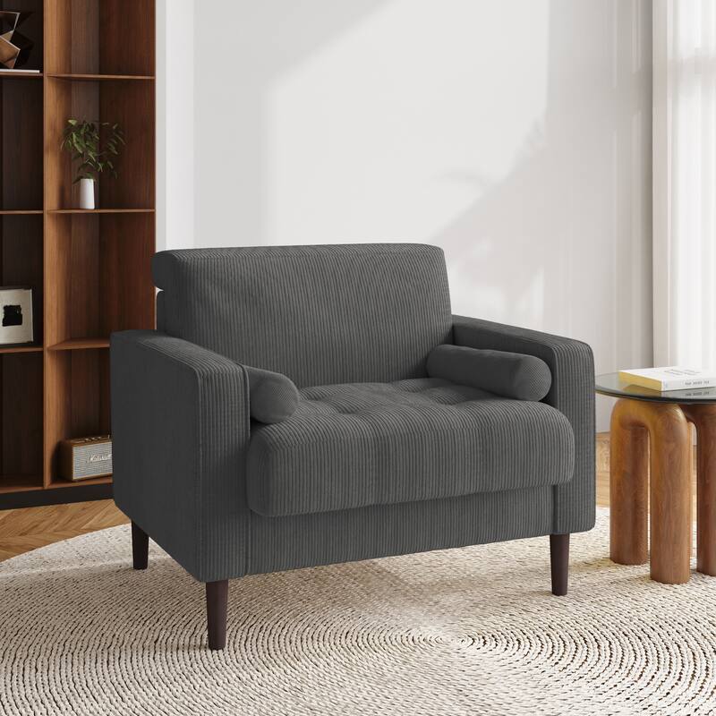 62.5'' W Corduroy Couch Upholstered Square Arm Sofa - Grey/ Armchair