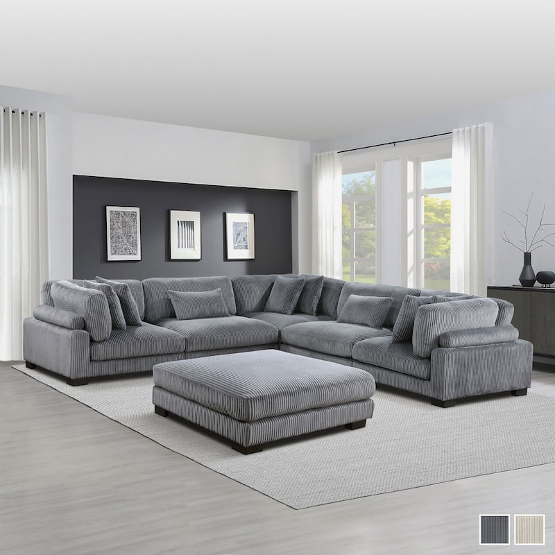 Braidy Corduroy 6-Piece Modular Sectional Sofa with Ottoman