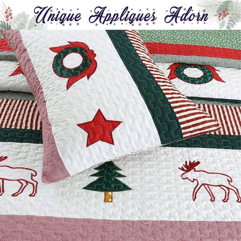Cozy Line Christmas Wreath 3-Piece Quilt Bedding Set